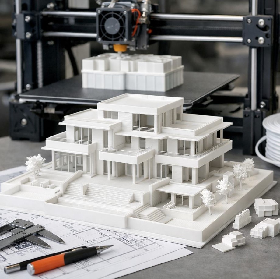 Detailed architectural scale model produced through 3D printing