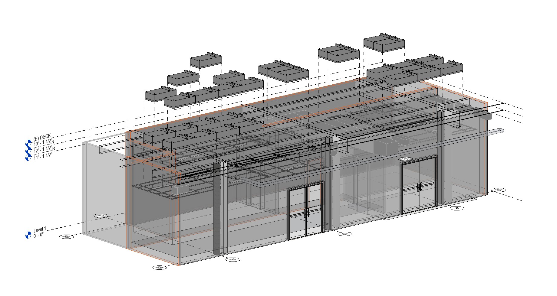 Exploded BIM coordination view of overhead filtration equipment